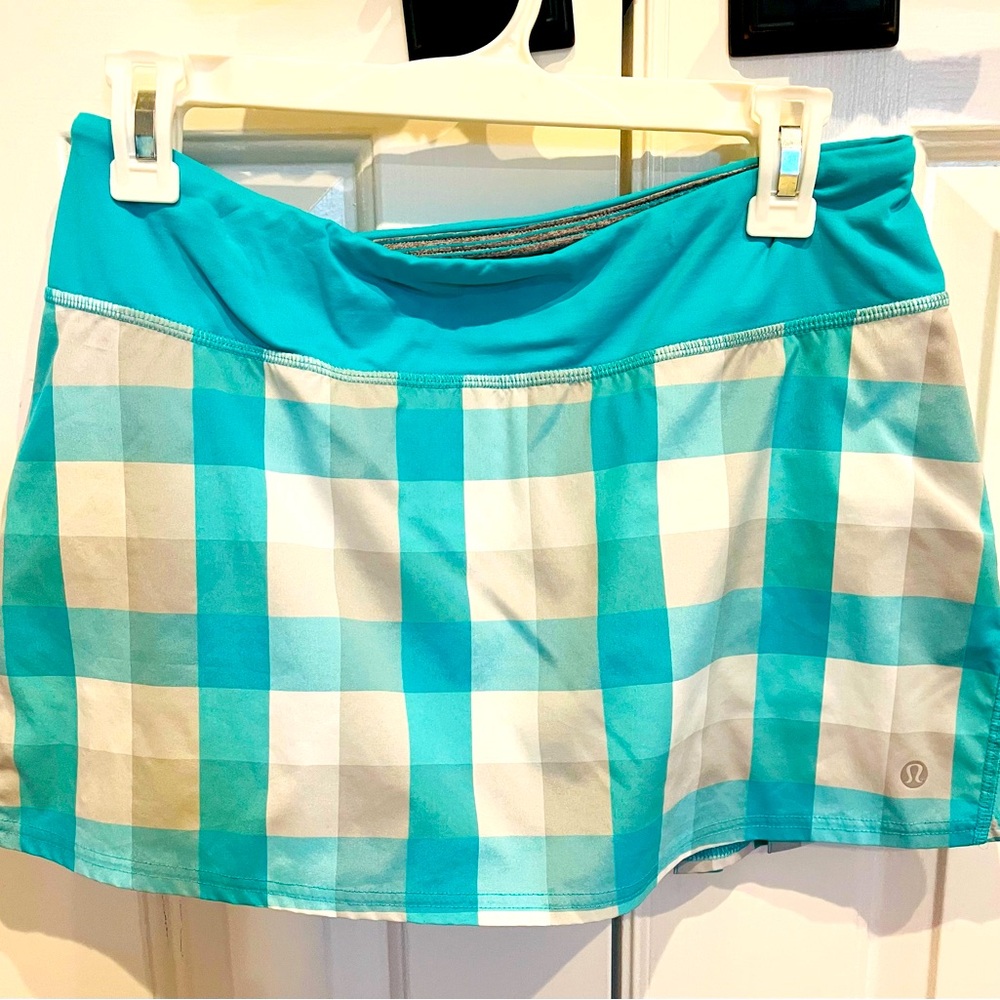 Lululemon tennis skirt. Size 6. Blue plaid print, great condition